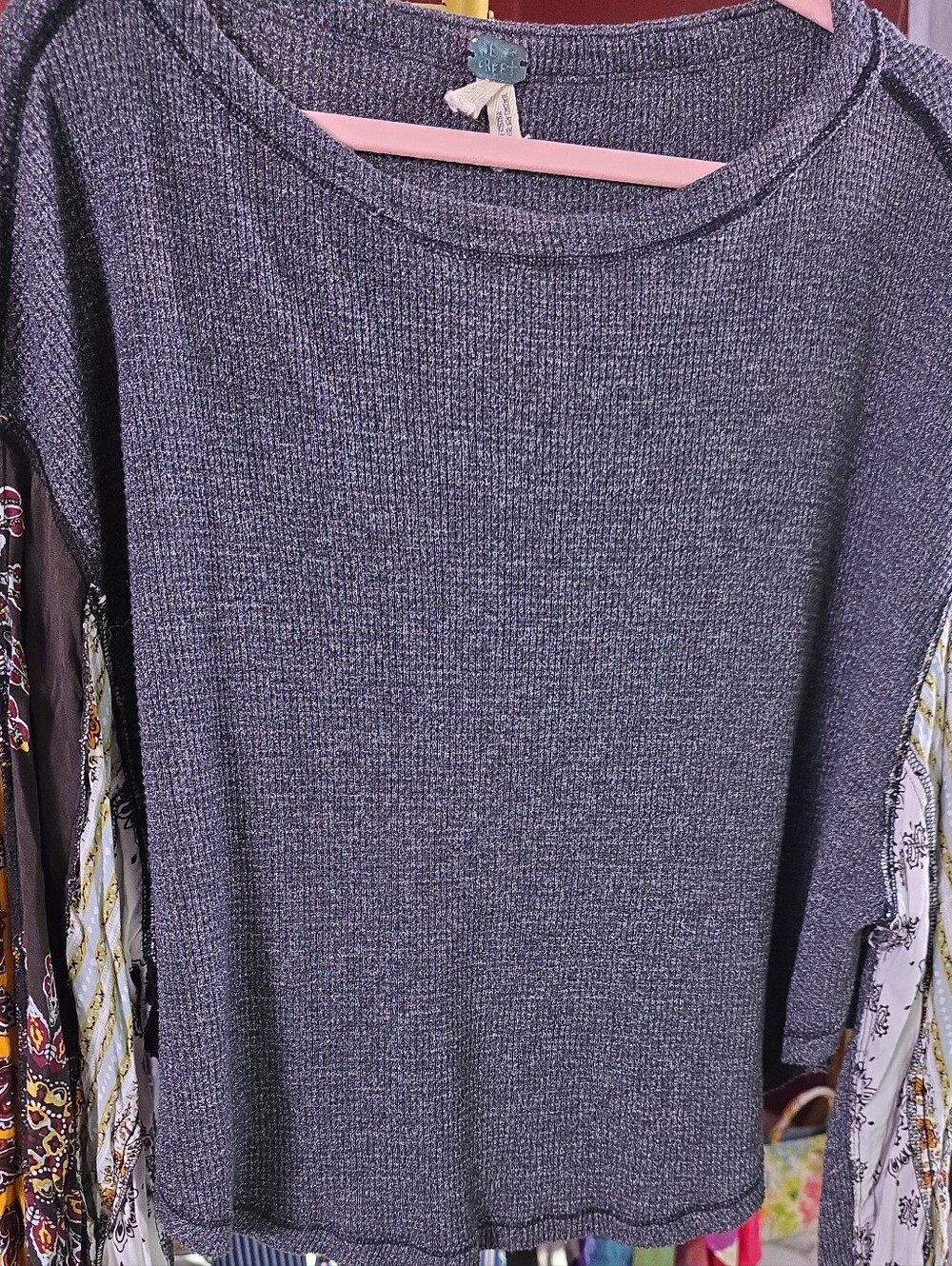 Free People We The Free Charcoal Oversized Distressed Top Boho Balloon Sleeves M - Picture 4 of 8